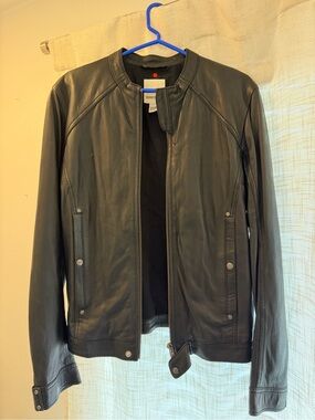 Diesel Black Leather Jacket with Gold Label